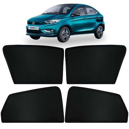 Fixed Type Non-Magnetic Window Sunshades for TATA Tigor EV | Z-Black | 4-Piece Car Window Curtain Set | UV Protection | Premium Black Mesh | Custom Fit for TATA Tigor EV