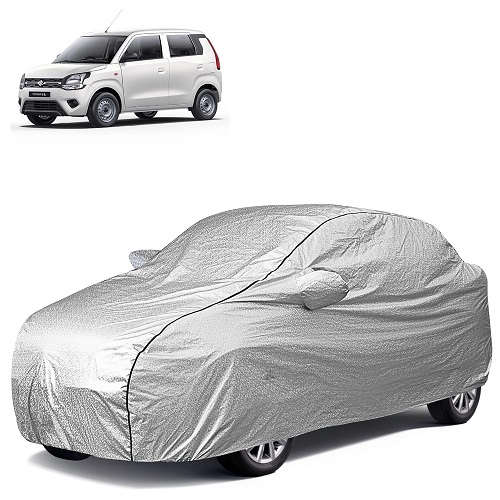 Waterproof Car Body Cover Compatible with Maruti Wagon-R 100% Waterproof with Mirror & Antenna Pocket Triple Stitched Bottom Elastic Dustproof Full Body Protection (Silver Series)