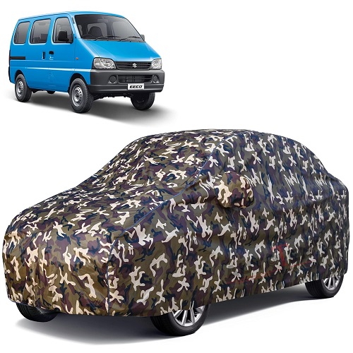 Waterproof Car Body Cover Compatible with Maruti Eeco 100% Waterproof with Mirror & Antenna Pocket Triple Stitched Bottom Elastic Dustproof Full Body Protection (Cloud Series Army)