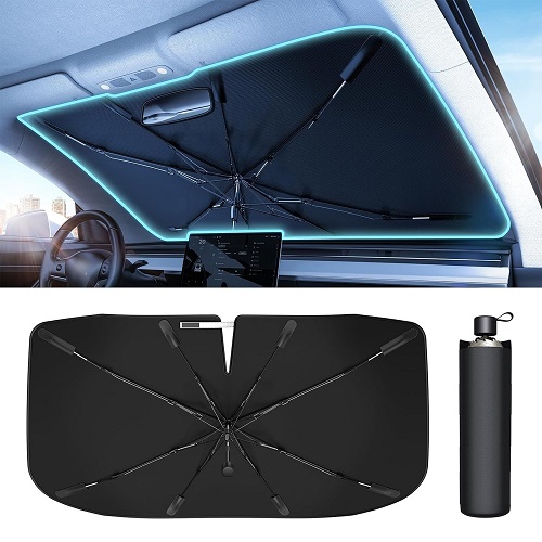 Car Windshield Sun Shade Protector - Carbrella Foldable Sun Shade Umbrella, Car Window Sun Shade for Heat Protection, UV Block for Front Glass, Car Accessories