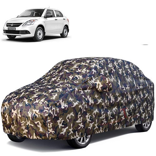 Waterproof Car Body Cover Compatible with Maruti Dzire 100% Waterproof with Mirror & Antenna Pocket Triple Stitched Bottom Elastic Dustproof Full Body Protection (Cloud Series Army)