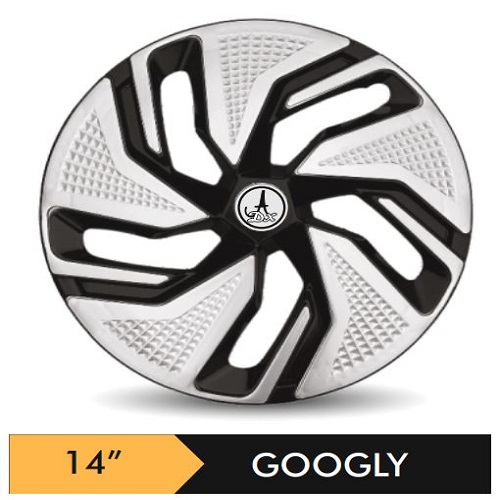 Car Wheel Cover Universal Googly Black And Silver Color Design Available 13'' 14''  inches Size Compatible With - R14 INCH Wheel Size
