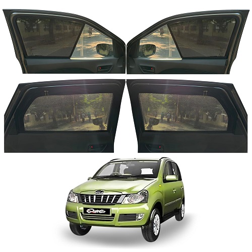  Magnetic Window Sunshades for Mahindra QUANTO (All Model), 4-Curtains Set, Front 2 Half-Size, Rear 2 Full-Size with Zipper, Black Brand: AUTOMAT
