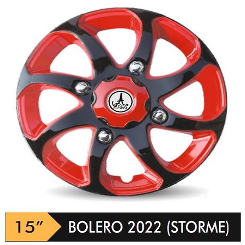 Car Wheel Cover/caps (BOLERO 2022 STORME - RED AND BLACK) Compatible With - R15 INCHES RIM SIZE