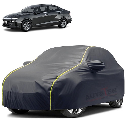 Waterproof Car Body Cover Compatible with Hyundai Verna 100% Waterproof with Mirror & Antenna Pocket Triple Stitched Bottom Elastic Dustproof Full Body Protection (Grey Series)