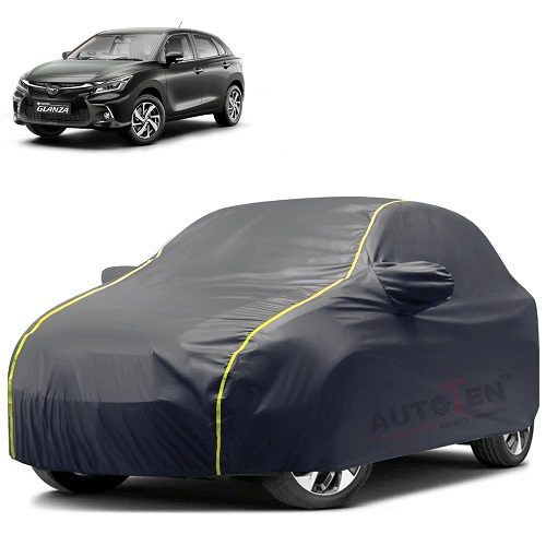  Waterproof Car Body Cover Compatible with Toyota Glanza 100% Waterproof with Mirror & Antenna Pocket Triple Stitched Bottom Elastic Dustproof Full Body Protection (Grey Series)
