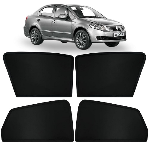  Fixed Type Non-Magnetic Window Sunshades for Maruti Suzuki SX4 | Z-Black | 4-Piece Car Window Curtain Set | UV Protection | Premium Black Mesh | Custom Fit for Maruti Suzuki SX4