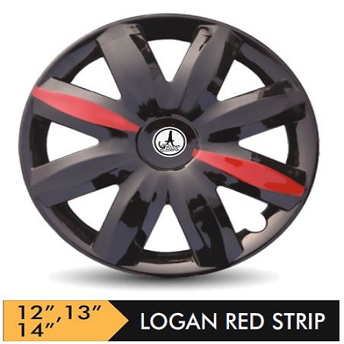 Car Wheel Cover/caps (LOGAN - BLACK AND RED-STRIP) Compatible With - R14 INCHES RIM SIZE