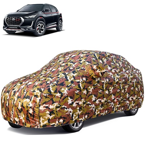 Waterproof Car Body Cover Compatible with Nissan Magnite 100% Waterproof with Mirror & Antenna Pocket Triple Stitched Bottom Elastic Dustproof Full Body Protection (Jungle Series)