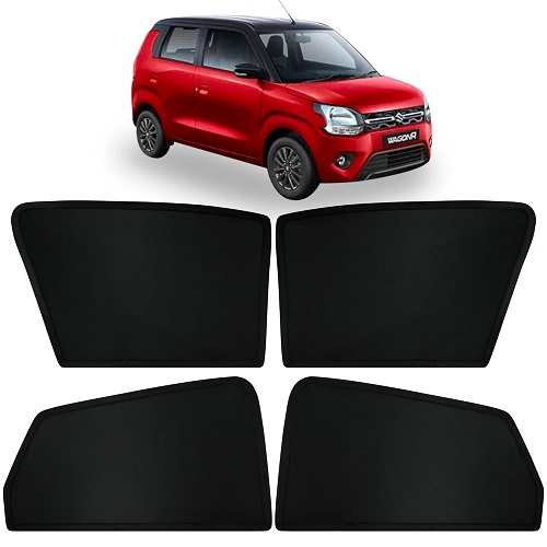 Fixed Type Non-Magnetic Window Sunshades for Maruti Suzuki Wagon R (2019 Onwards) | Z-Black | 4-Piece Car Window Curtain Set | UV Protection | Premium Black Mesh