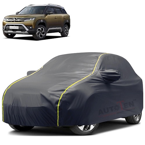 Waterproof Car Body Cover Compatible with Maruti Vitara Brezza 100% Waterproof with Mirror & Antenna Pocket Triple Stitched Bottom Elastic Dustproof Full Body Protection (Grey Series)