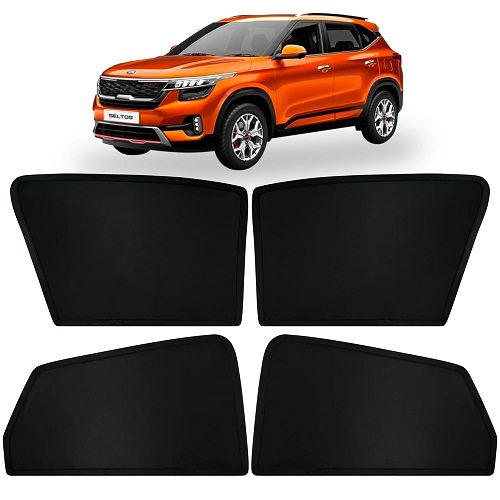 Fixed Type Non-Magnetic Window Sunshades for KIA SELTOS | Z-Black | 4-Piece Car Window Curtain Set | UV Protection | Premium Black Mesh | Custom Fit for KIA SELTOS