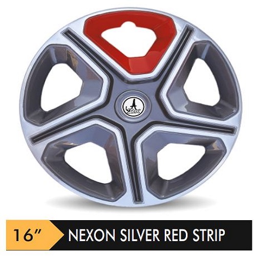 Car Wheel Cover/caps (NEXON - SILVER RED-STRIP) Compatible With - R16 INCHES RIM SIZE