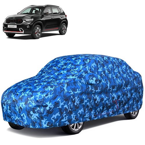 6X6 100% Waterproof Car Body Cover Compatible with Kia Sonet 100% Waterproof with Mirror & Antenna Pocket Triple Stitched Bottom Elastic Dustproof Full Body Protection (Cloud Series Sky Blue)