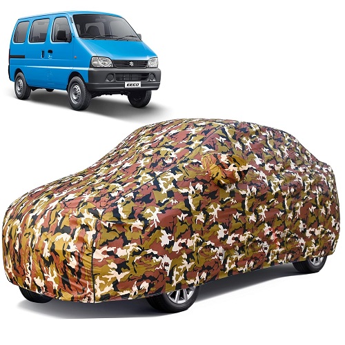 Waterproof Car Body Cover Compatible with Maruti Eeco 100% Waterproof with Mirror & Antenna Pocket Triple Stitched Bottom Elastic Dustproof Full Body Protection (Jungle Series)