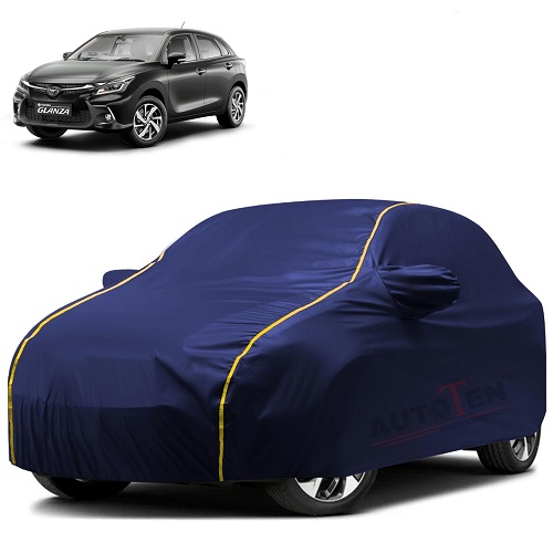  Waterproof Car Body Cover Compatible with Toyota Glanza 100% Waterproof with Mirror & Antenna Pocket Triple Stitched Bottom Elastic Dustproof Full Body Protection (Blue Series)