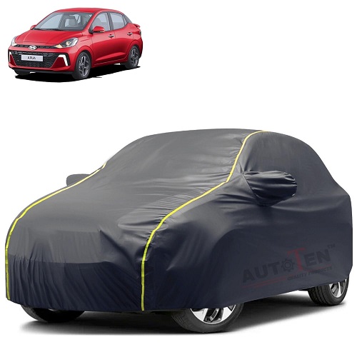 Waterproof Car Body Cover Compatible with Hyundai Aura 100% Waterproof with Mirror & Antenna Pocket Triple Stitched Bottom Elastic Dustproof Full Body Protection (Grey Series)