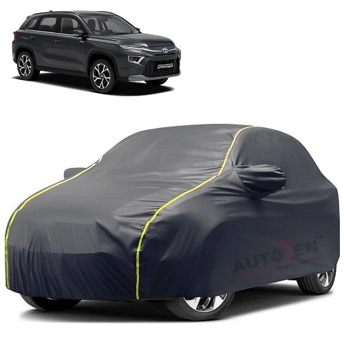 Waterproof Car Body Cover Compatible with Toyota Urban Cruiser-Hyryder 100% Waterproof with Mirror & Antenna Pocket Triple Stitched Bottom Elastic Dustproof Full Body Protection (Grey Series)
