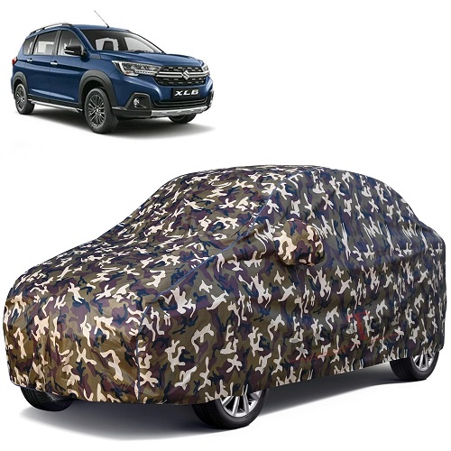 Waterproof Car Body Cover Compatible with Maruti XL6 100% Waterproof with Mirror & Antenna Pocket Triple Stitched Bottom Elastic Dustproof Full Body Protection (Cloud Series Army)