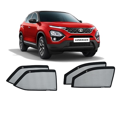  Window Sunshades Curtains Magnetic for Tata Harrier(Full 4 pcs Zipper) Sunshade Set of 4 Full Black Jali