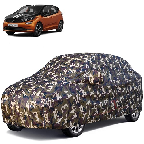  Waterproof Car Body Cover Compatible with Tata Altroz 100% Waterproof with Mirror & Antenna Pocket Triple Stitched Bottom Elastic Dustproof Full Body Protection (Cloud Series Army)