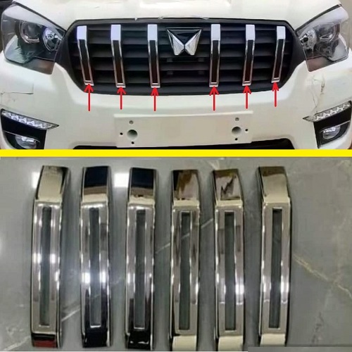 Car Front Grill Ring Chrome Cover for Mahindra Scorpio Classic (2022 - Present) (Set of 6Pcs)