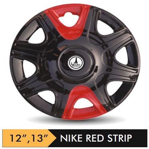 Car Wheel Cover/caps (NIKE - BLACK AND RED STRIP) Compatible With - R12 INCHES RIM SIZE