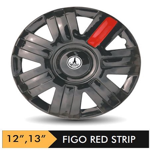 Car Wheel Cover/caps (FIGRO - BLACK RED-STRIP) Compatible With - R12 INCHES RIM SIZE