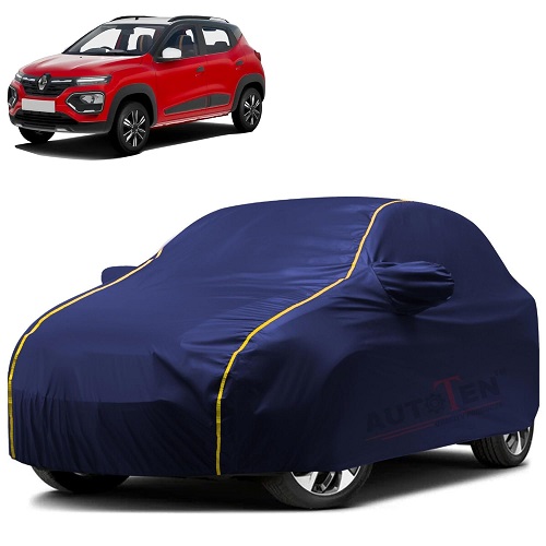 Waterproof Car Body Cover Compatible with Renault Kwid 100% Waterproof with Mirror & Antenna Pocket Triple Stitched Bottom Elastic Dustproof Full Body Protection (Blue Series)