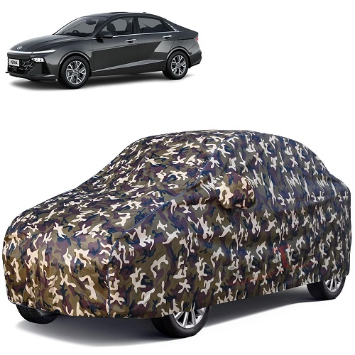  Waterproof Car Body Cover Compatible with Hyundai Verna 100% Waterproof with Mirror & Antenna Pocket Triple Stitched Bottom Elastic Dustproof Full Body Protection (Cloud Series Army)