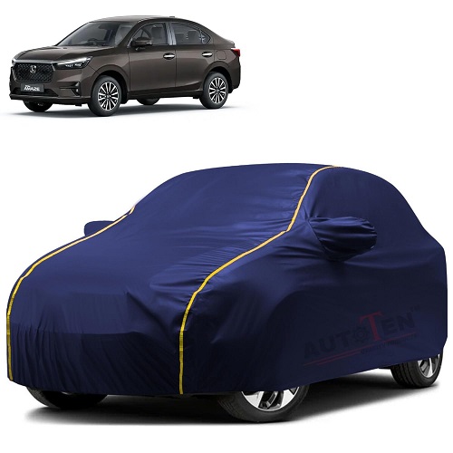 Waterproof Car Body Cover Compatible with Honda Amaze 100% Waterproof with Mirror & Antenna Pocket Triple Stitched Bottom Elastic Dustproof Full Body Protection (Blue Series)