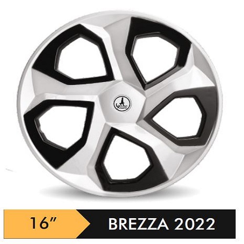 Car Wheel Cover/caps (BREZZA 2022 - BLACK AND SILVER) Compatible With - R16 INCHES RIM SIZE