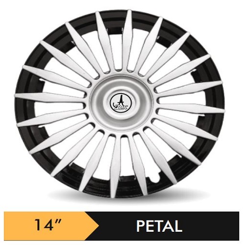 Car Wheel Cover/caps (PETAL - BLACK AND SILVER) Compatible With - R14 INCHES RIM SIZE