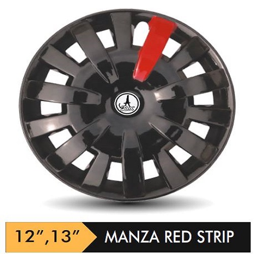 Car Wheel Cover/caps (MNZY - BLACK AND RED-STRIP) Compatible With - R13 INCHES RIM SIZE