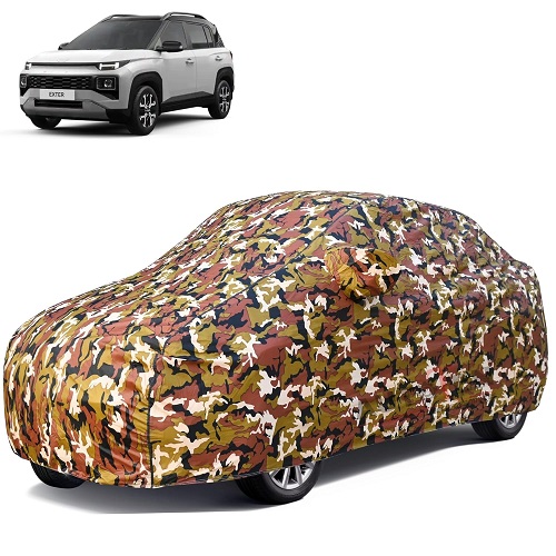  Waterproof Car Body Cover Compatible with Hyundai Exter 100% Waterproof with Mirror & Antenna Pocket Triple Stitched Bottom Elastic Dustproof Full Body Protection (Jungle Series)