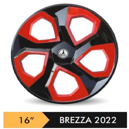 Car Wheel Cover/caps (BREZZA 2022 - BLACK AND RED) Compatible With - R16 INCHES RIM SIZE