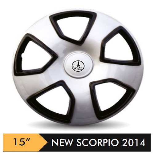 Car Wheel Cover/caps (NEW SCORPIO 2014 - BLACK AND SILVER) Compatible With - R15 INCHES RIM SIZE