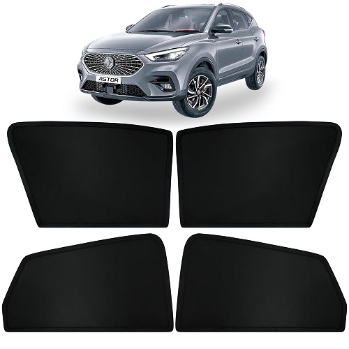 Fixed Type Non-Magnetic Window Sunshades for MG Astor | Z-Black | 4-Piece Car Window Curtain Set | UV Protection | Premium Black Mesh | Custom Fit for MG Astor