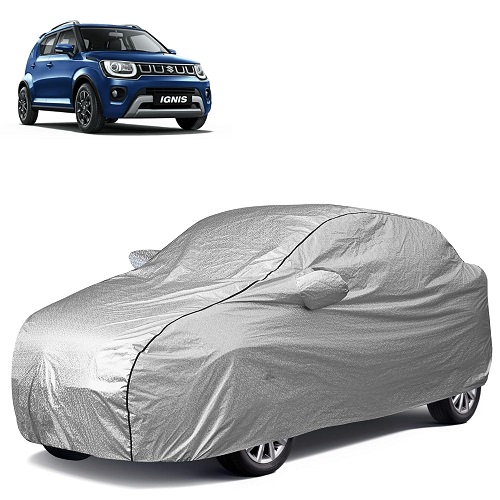  Waterproof Car Body Cover Compatible with Maruti Ignis 100% Waterproof with Mirror & Antenna Pocket Triple Stitched Bottom Elastic Dustproof Full Body Protection (Silver Series)
