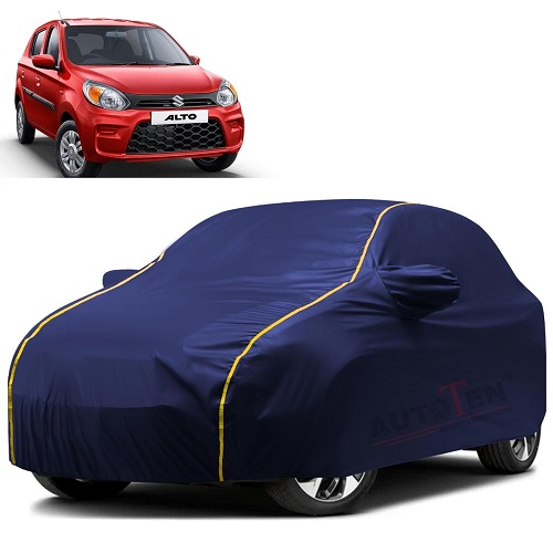 Car Body Cover Compatible with Maruti Alto 100% Waterproof with Mirror & Antenna Pocket Triple Stitched Bottom Elastic Dustproof Full Body Protection (Blue Series)