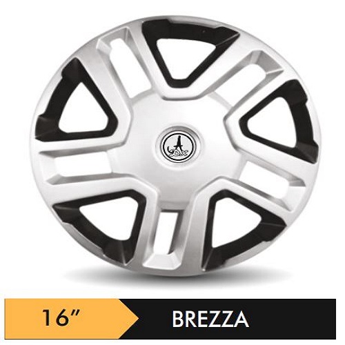 Car Wheel Cover/caps (BREZZA - BLACK AND SILVER) Compatible With - R16 INCHES RIM SIZE