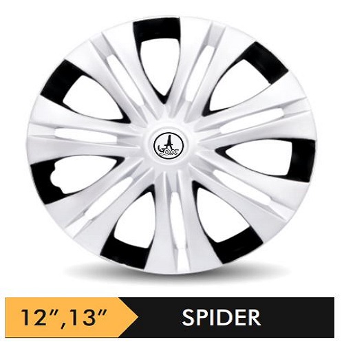 Car Wheel Cover/caps (SPIDER - BLACK AND SILVER) Compatible With - R12 INCHES RIM SIZE