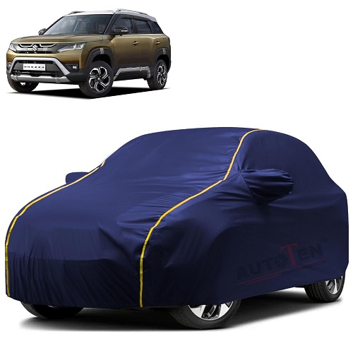  Waterproof Car Body Cover Compatible with Maruti Vitara Brezza 100% Waterproof with Mirror & Antenna Pocket Triple Stitched Bottom Elastic Dustproof Full Body Protection (Blue Series)
