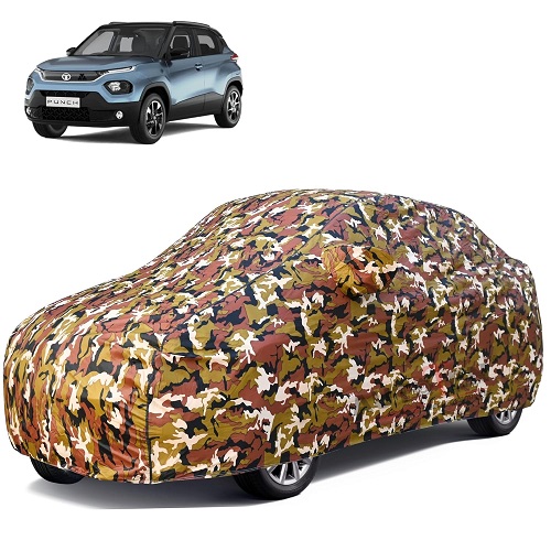 Waterproof Car Body Cover Compatible with Tata Punch 100% Waterproof with Mirror & Antenna Pocket Triple Stitched Bottom Elastic Dustproof Full Body Protection (Jungle Series)