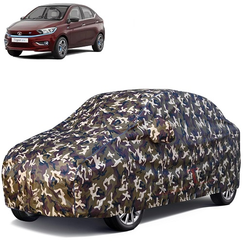 Waterproof Car Body Cover Compatible with Tata Tigor 100% Waterproof with Mirror & Antenna Pocket Triple Stitched Bottom Elastic Dustproof Full Body Protection (Cloud Series Army)