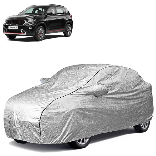 Waterproof Car Body Cover Compatible with Kia Sonet 100% Waterproof with Mirror & Antenna Pocket Triple Stitched Bottom Elastic Dustproof Full Body Protection (Silver Series)