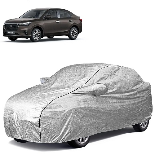Waterproof Car Body Cover Compatible with Honda Amaze 100% Waterproof with Mirror & Antenna Pocket Triple Stitched Bottom Elastic Dustproof Full Body Protection (Silver Series)