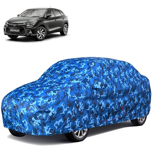 6X6 100% Waterproof Car Body Cover Compatible with Toyota Glanza 100% Waterproof with Mirror & Antenna Pocket Triple Stitched Bottom Elastic Dustproof Full Body Protection (Cloud Series)