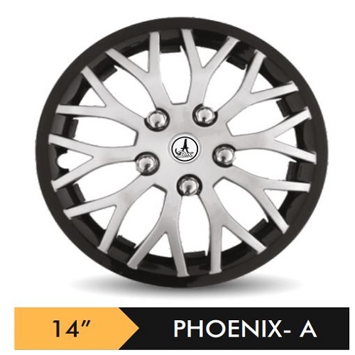 Car Wheel Cover/caps (PHOENIX - BLACK AND SILVER-A) Compatible With - R14 INCHES RIM SIZE