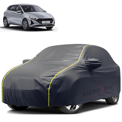 Waterproof Car Body Cover Compatible with Hyundai i20 100% Waterproof with Mirror & Antenna Pocket Triple Stitched Bottom Elastic Dustproof Full Body Protection (Grey Series)
